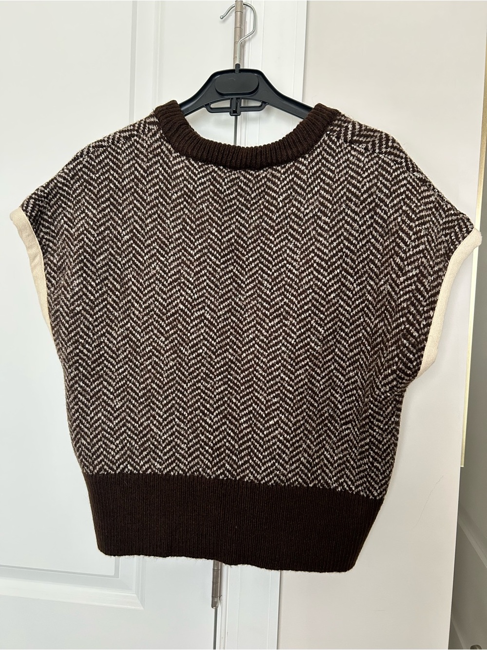 Zara Brown & Cream Herringbone Knit Sweater Vest